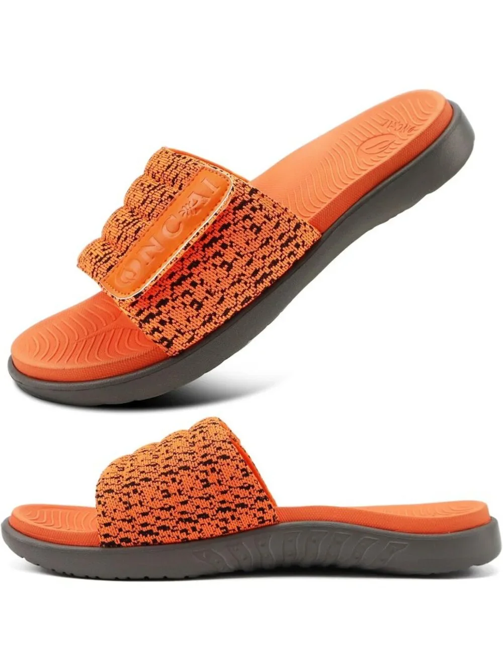 Men's Orange Arch Support Sport Slides Open Toe Adjustable Orthotic Sandal Shoes